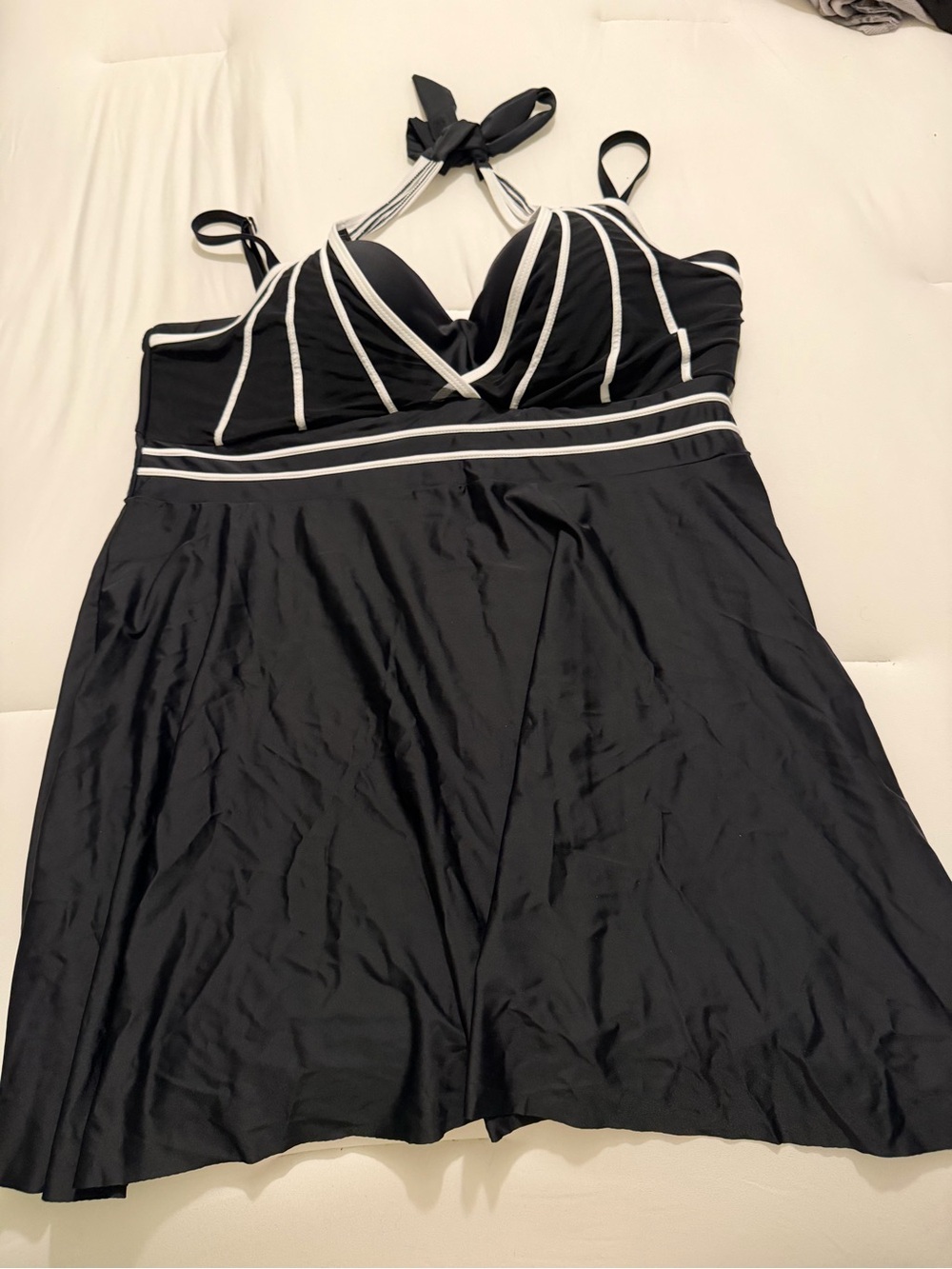 Black Halter Swimdress with White Trim TOP ONLTY. NO BOTTOMS.